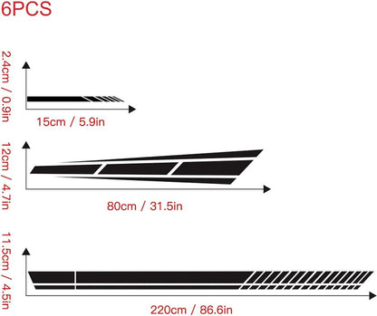 Car sticker - 6 pieces/3 pairs/1 set - Stripe side sticker - Graphic sticker - PET - Black - For car decoration - Image 2