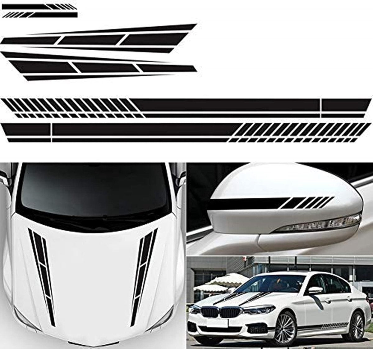 Car sticker - 6 pieces/3 pairs/1 set - Stripe side sticker - Graphic sticker - PET - Black - For car decoration - Image 6