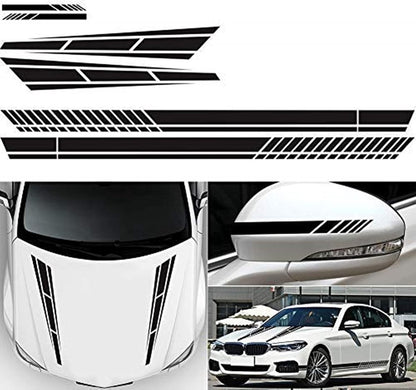 Car sticker - 6 pieces/3 pairs/1 set - Stripe side sticker - Graphic sticker - PET - Black - For car decoration - Image 6