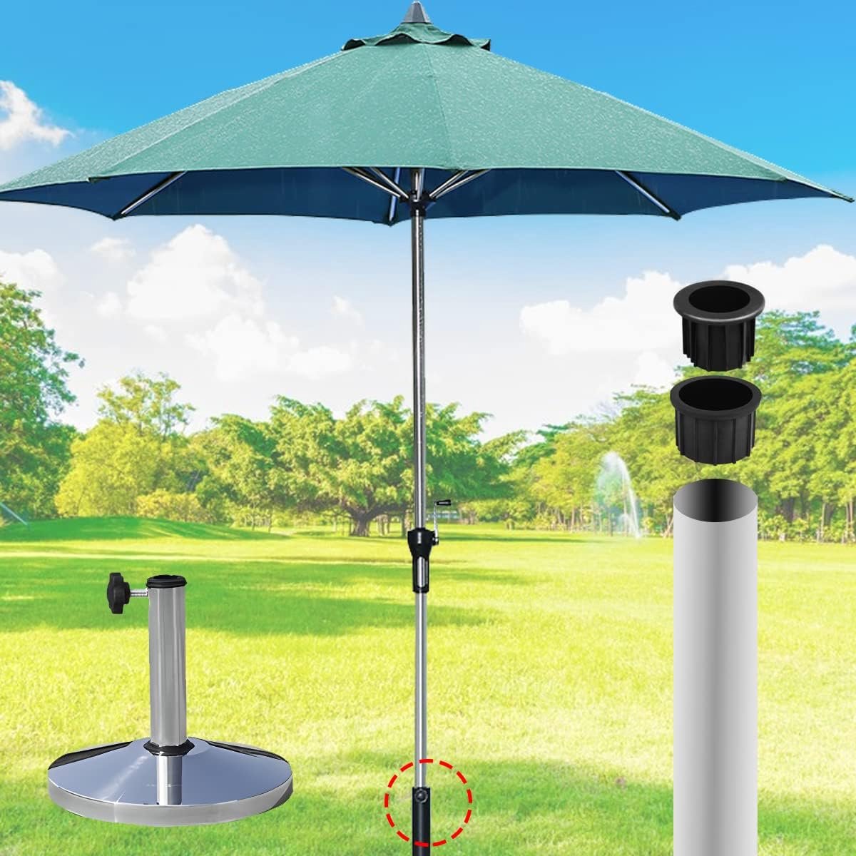 Set of 3 - Parasol base adapter inserts - Reduction rings - 48/38/32 mm center column - Replacement parts for parasol bases - Mounting for outdoor parasol pole - Image 6