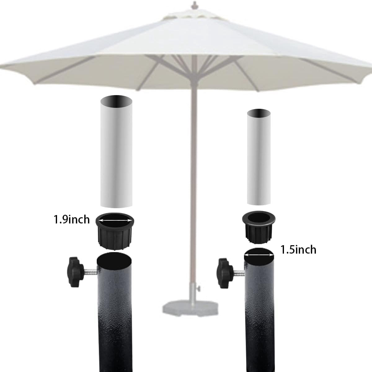 Set of 3 - Parasol base adapter inserts - Reduction rings - 48/38/32 mm center column - Replacement parts for parasol bases - Mounting for outdoor parasol pole - Image 7