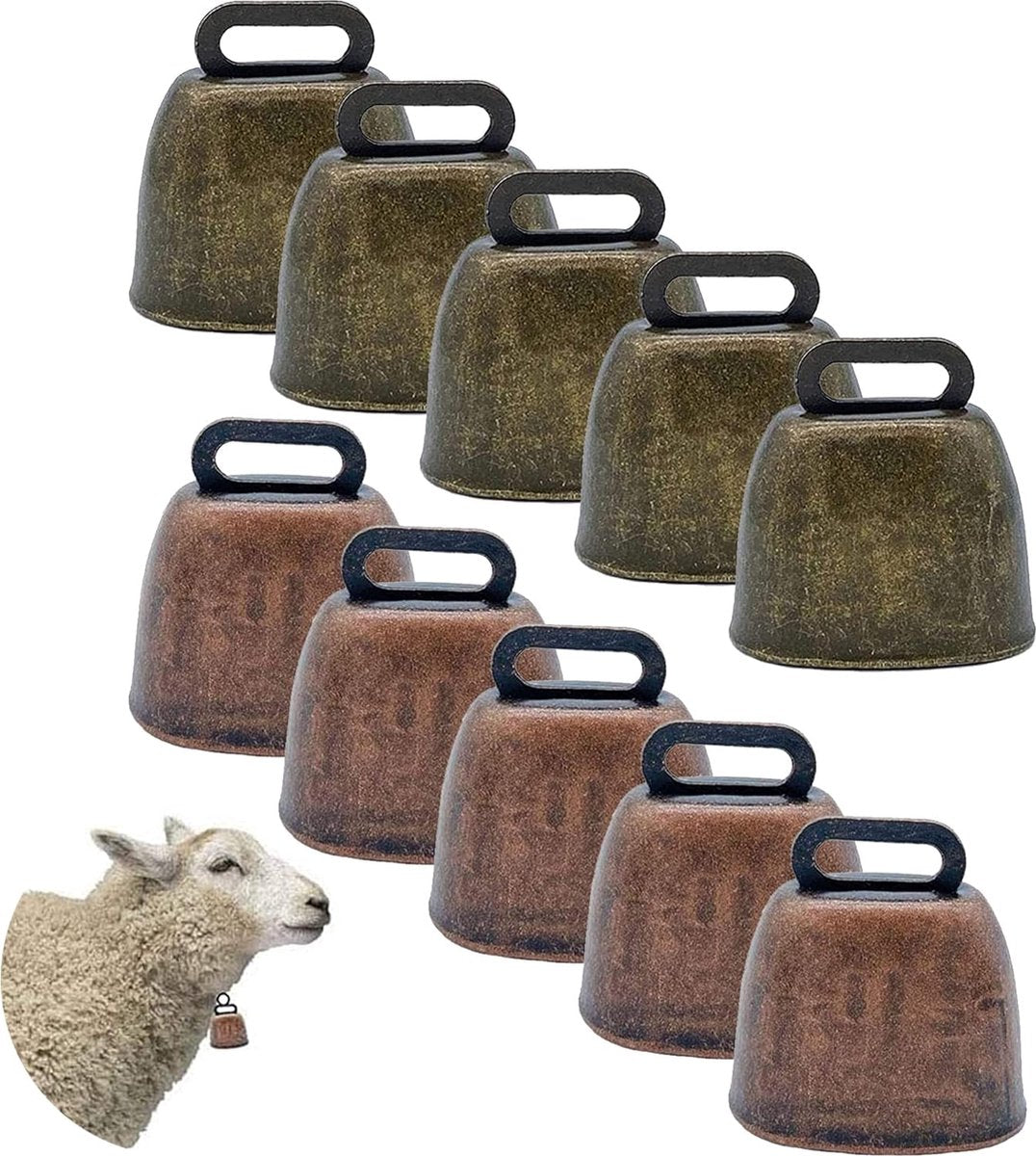 10 Pieces - Cowbell - Cowbells - Decorative Cowbells - Farm - Bell - Grazing Cowbell - Metal Cow Bell Bells - Goat Bell - Animal Gift - Bronze*5+red bronze*5 - Metal - 35*37mm - Image 6