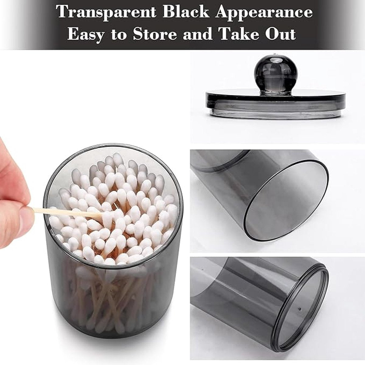 3 pieces - Cotton Ball Holder - Cotton Swab Holder - Cotton Pad Holder - Black - PS - 11*7*7cm - Image 2