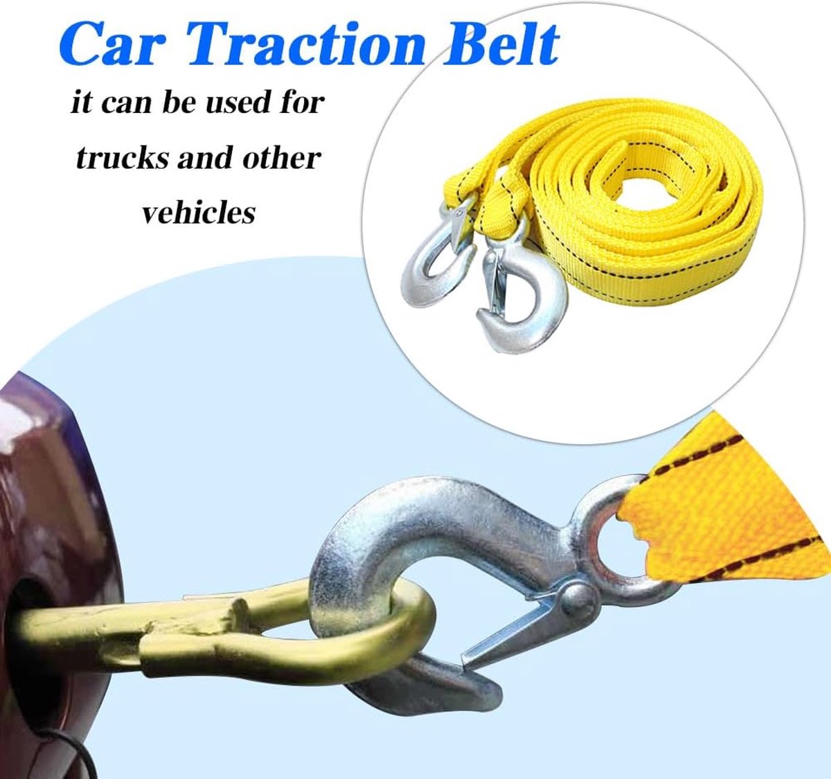 Tow rope Tow strap Tow rope car - 4 m 5000KG - nylon and steel - yellow - Image 3