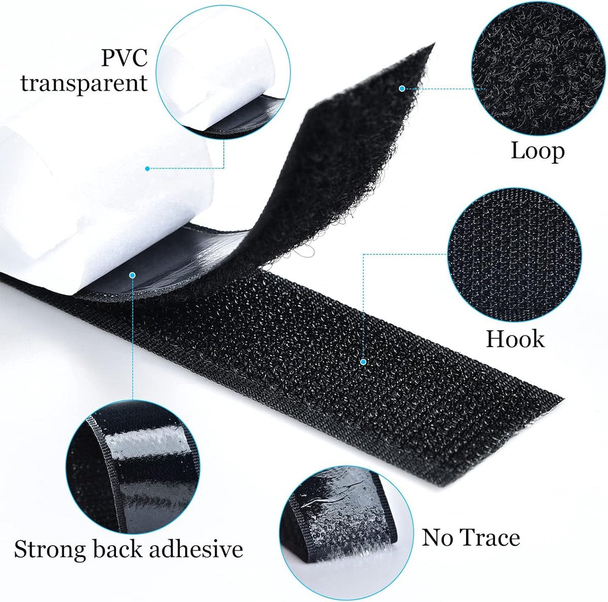 Self-adhesive hook and loop tape 10 meters - black hook and loop tape - extra strong - Strong double-sided self-adhesive tapes - Black - 10m * 2cm - Grip tape - Hook and loop tape - Image 2