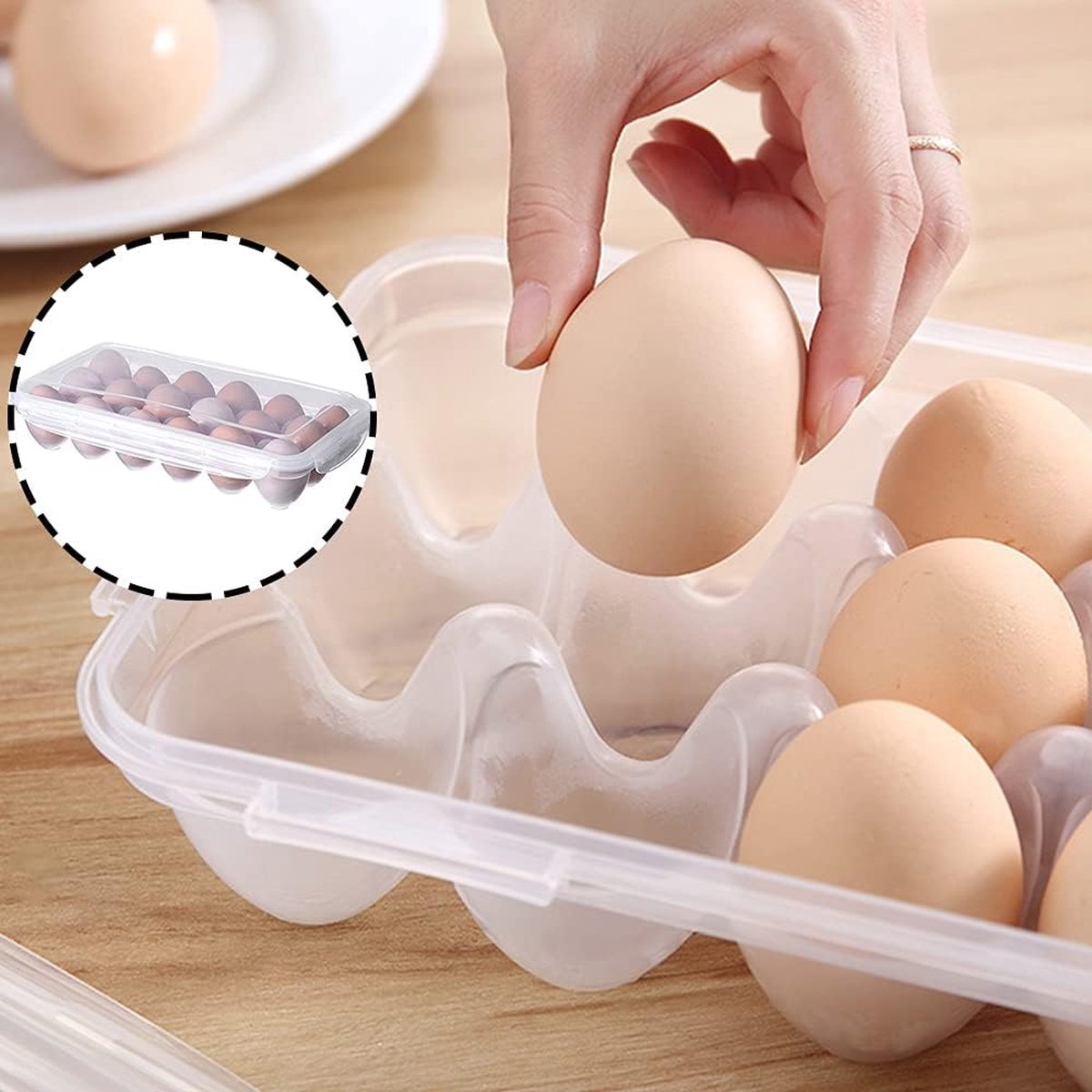 Egg carton, 18 racks refrigerator egg storage box with lid, egg rack, egg holder for refrigerator, egg storage container, plastic, transparent 32 x 18 cm - Image 2
