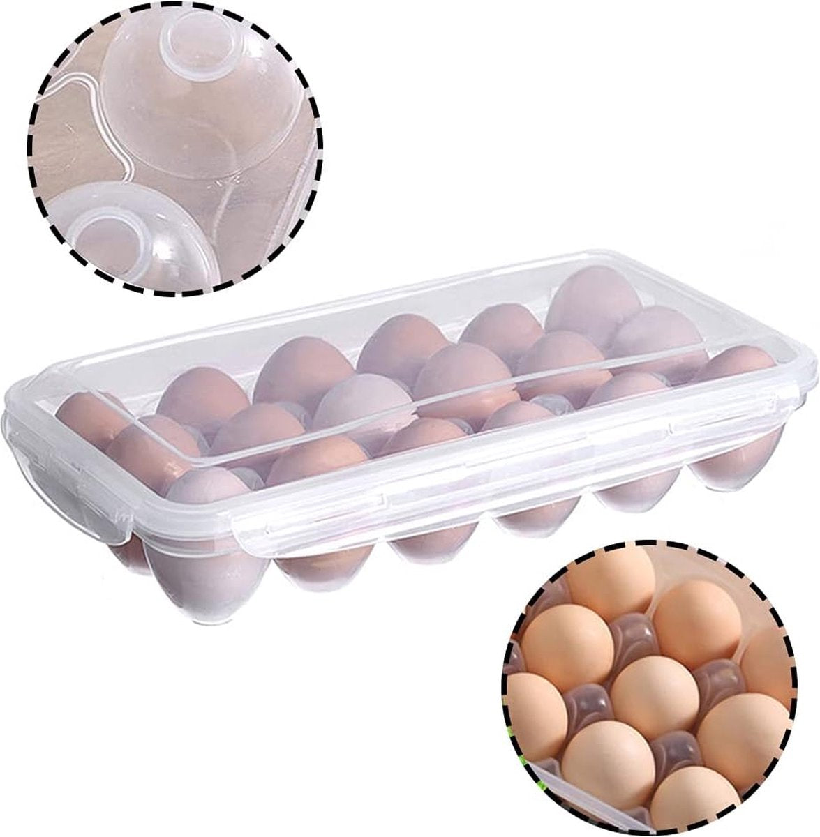 Egg carton, 18 racks refrigerator egg storage box with lid, egg rack, egg holder for refrigerator, egg storage container, plastic, transparent 32 x 18 cm - Image 3