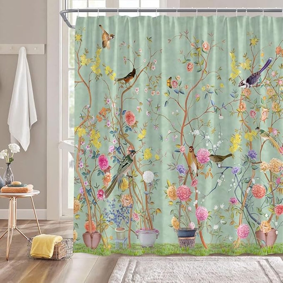 Shower curtain - Waterproof - bath curtain - bathroom curtain - Printed shower curtain - Polyester - 150*180cm - green - Image 3