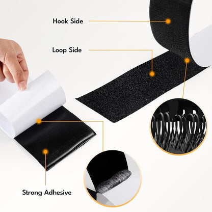 Self-adhesive hook and loop tape 5 meters - hook and loop tape - Black - Strong double-sided self-adhesive tapes - Black - 5m*10cm - Grip tape - Hook and loop tape - Image 2