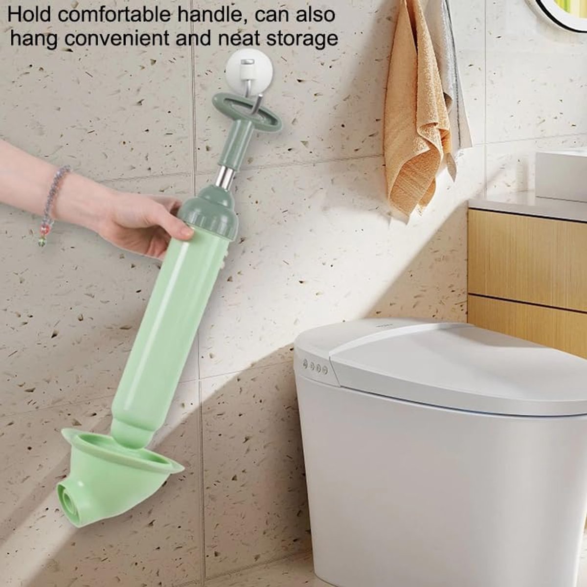 Toilet Drain Unblocker - Pump Unblocker WC - Plastic - Rubber - Stainless Steel - Drain - Unblocker - Sink Unblocker - Sink Unblocker - Toilet Unblocker Pump - Drain Spring - Plunger - Green - Image 3