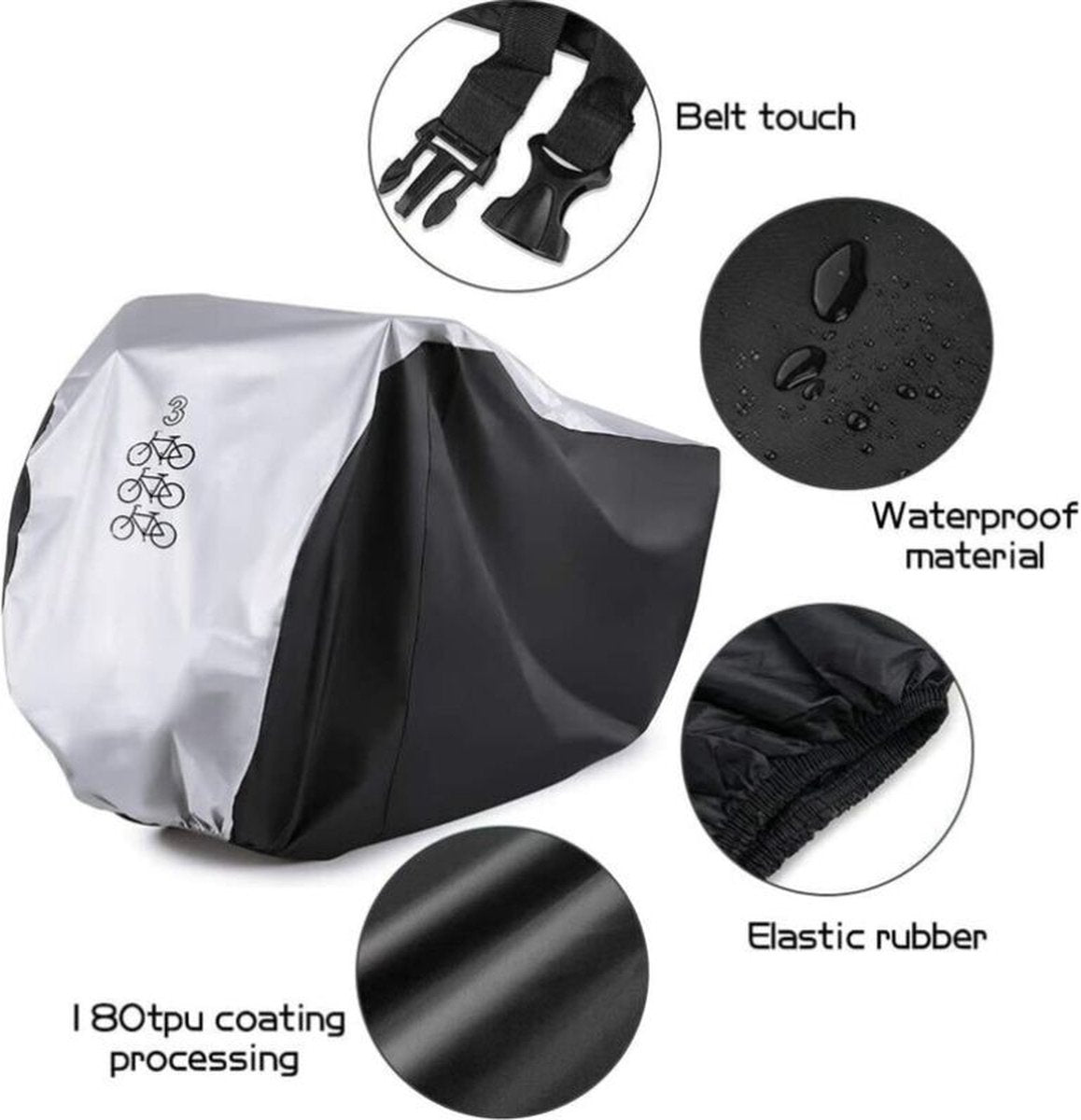 Protective cover - 3 bicycles - Saddle cover - Storage bag - 210D - All weather - 200*105*110 cm(L) - waterproof - dustproof - UV protection - Cover - Image 5