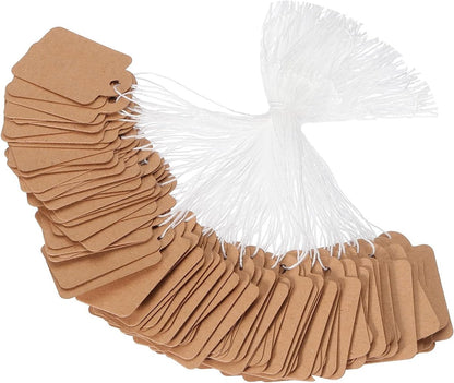 300 pcs - Price tags - Price tags Hang Tags with String - 15 x 25 mm - Hangtag - Tags - Brown - Kraft Cardboard Labels - Labels