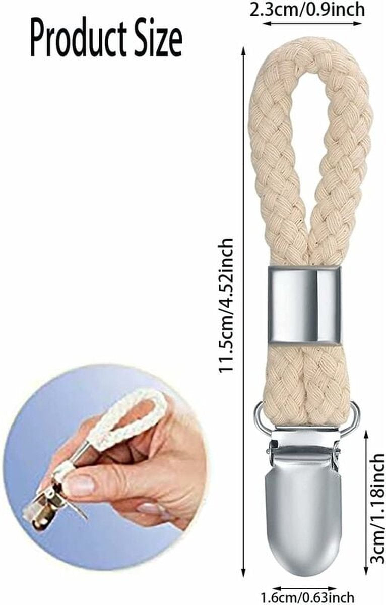 Towel hooks - 10 pieces - Tea towel hooks - Towel clips - Iron and cotton rope - beige and silver - 2.3x11.5cm - for hanging tea towels, beach towels, bath towels - Image 2