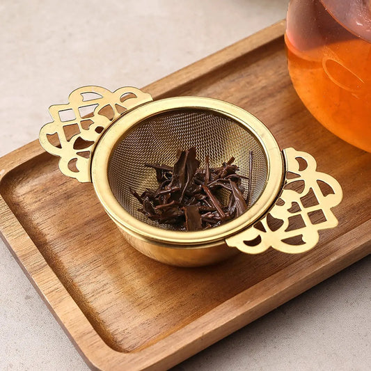 2 pieces - Tea strainer - Tea strainer - With handle and drip plate - gold - Tea filter for loose tea - Tea infuser - Stainless steel tea filter - 11.2*6.5*2.5cm - Image 2