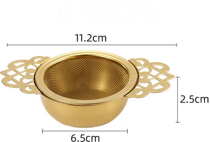 2 pieces - Tea strainer - Tea strainer - With handle and drip plate - gold - Tea filter for loose tea - Tea infuser - Stainless steel tea filter - 11.2*6.5*2.5cm - Image 5