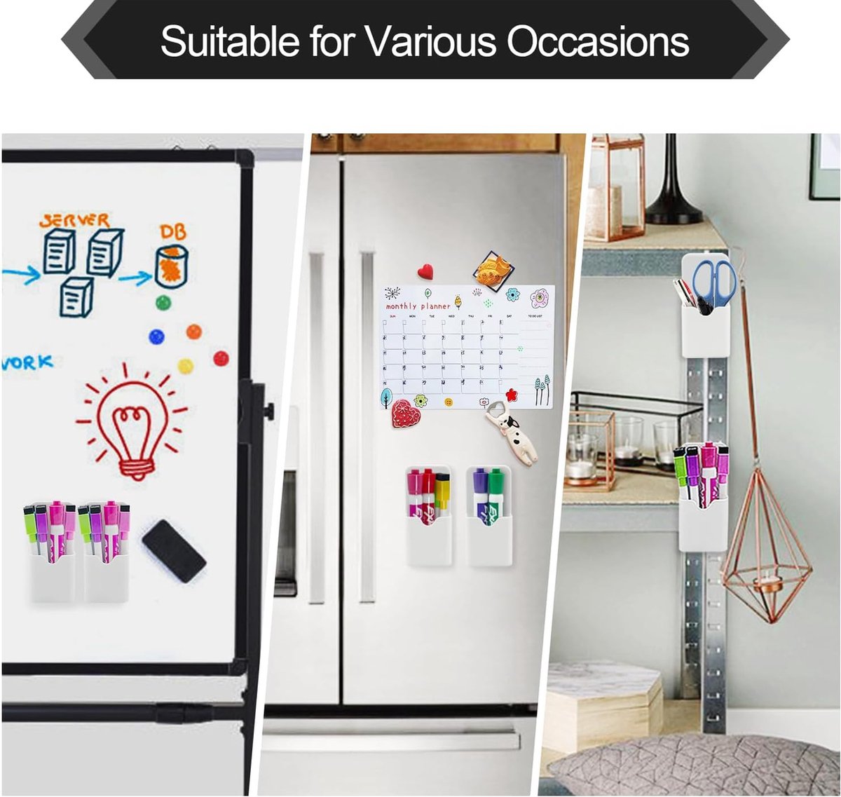 2 Pcs Magnetic Pen Holders, Magnetic Dry Erase Marker Holders, Magnetic Pencil Holders for Fridge, Whiteboard Marker Holder for School, Office, Home, Magnetic Marker Organizer, White - 5.6*12cm - Image 4