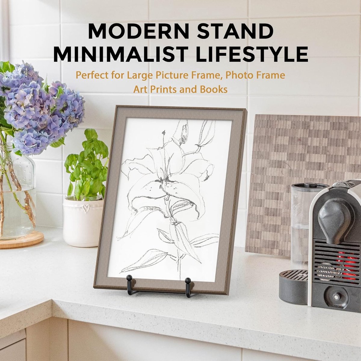 Plate stand - Photo frame stand - 18.5x10.5 cm (10 inch) - Holder - Decorative plates - Black - Display - Books - Hanger - Rack - Kitchen cabinet - Image 3