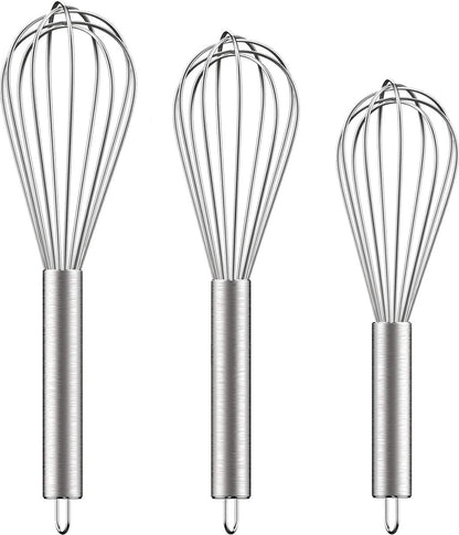 3 pieces - egg beater - Hand mixer - Manual egg beater - 8 inch + 10 inch + 12 inch - Cream mixer - for baking in the kitchen - silver - stainless steel
