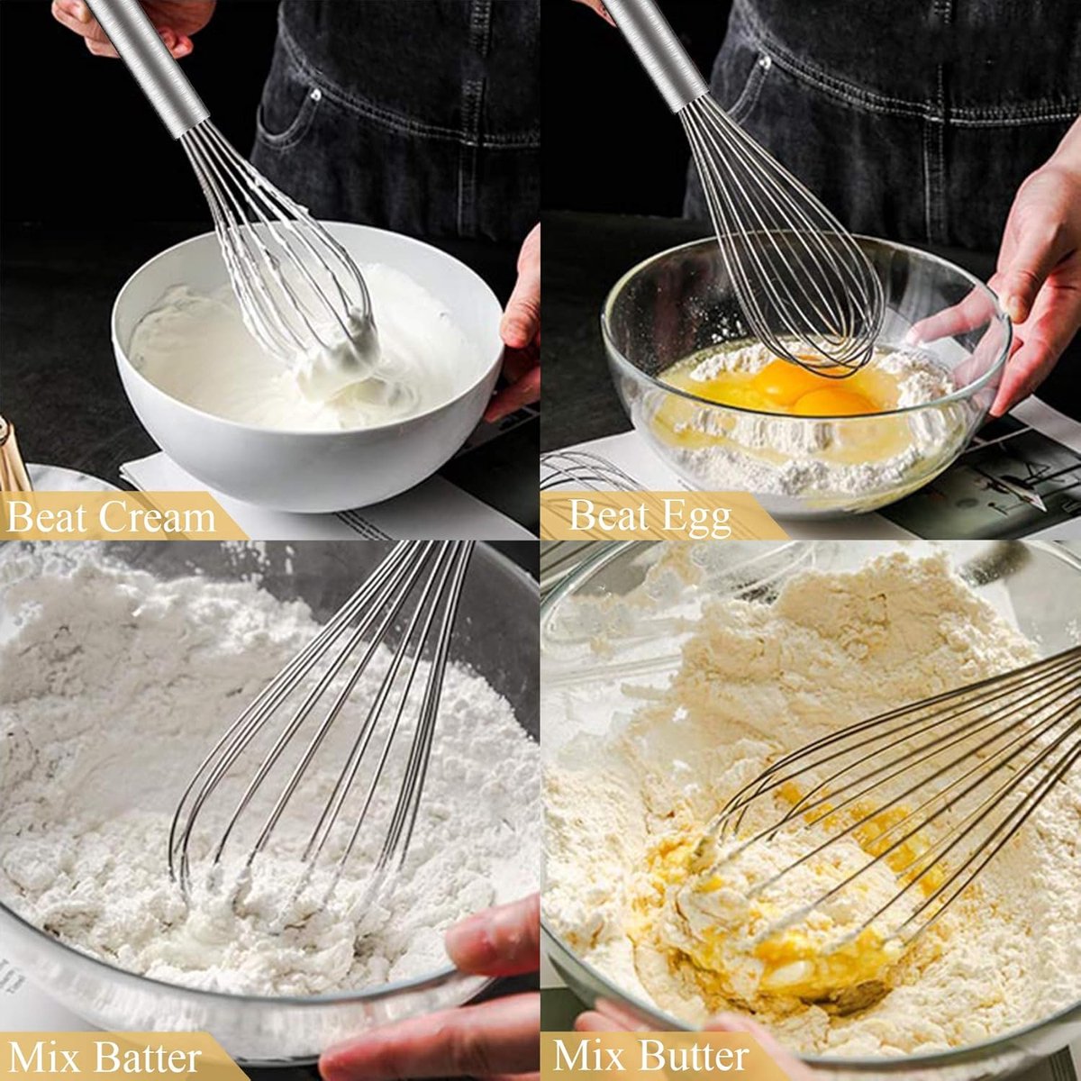 3 pieces - egg beater - Hand mixer - Manual egg beater - 8 inch + 10 inch + 12 inch - Cream mixer - for baking in the kitchen - silver - stainless steel - Image 2