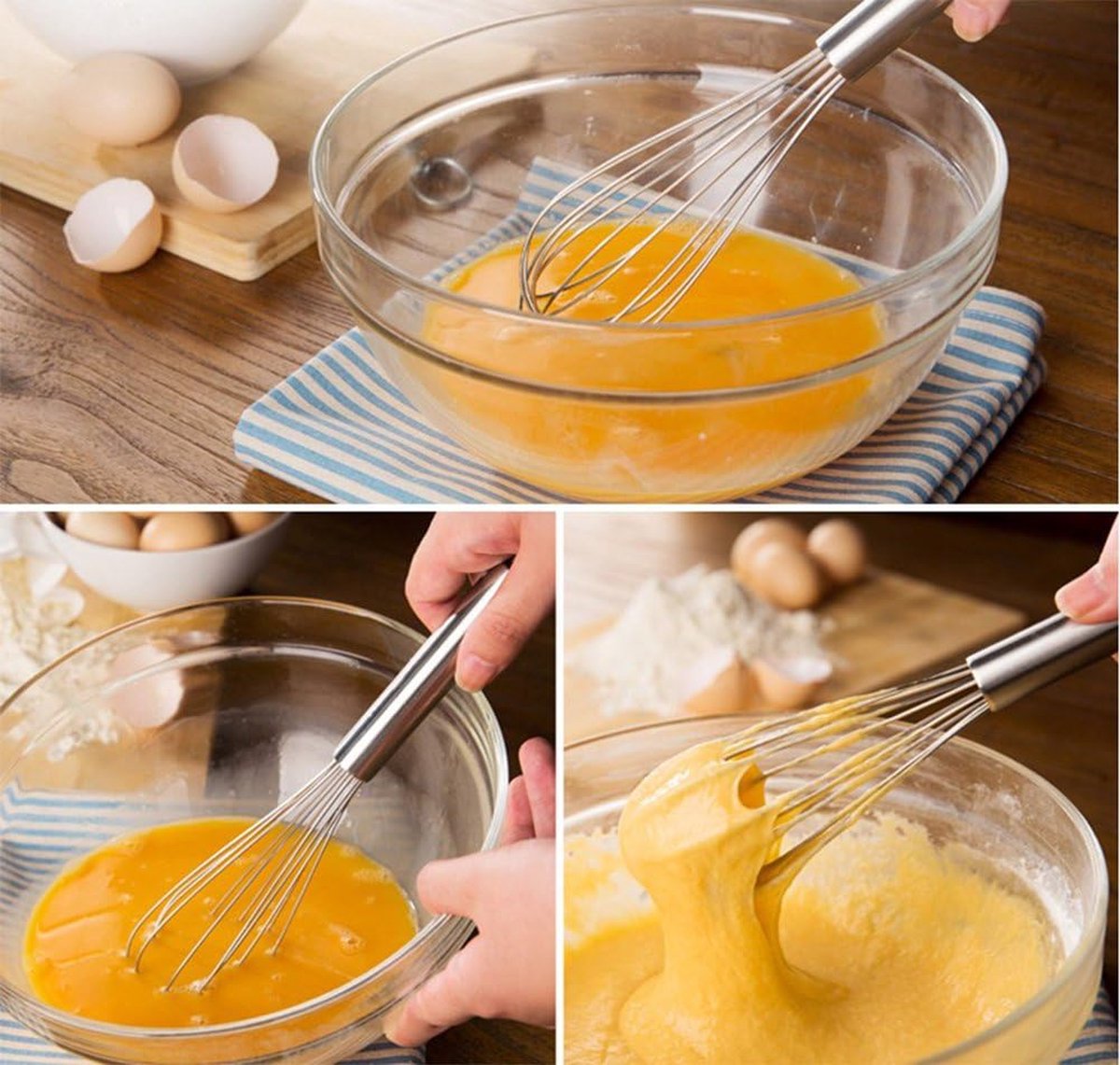 3 pieces - egg beater - Hand mixer - Manual egg beater - 8 inch + 10 inch + 12 inch - Cream mixer - for baking in the kitchen - silver - stainless steel - Image 5