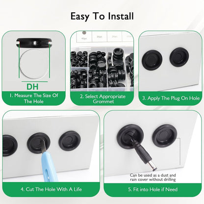 Rubber Grommet - Pack of 200 - Black - 7mm/9mm/12mm/16mm/20mm/22mm/25mm - Closed Rubber Grommet - For Wire, Electrical Installation, Cable Protection - Round Rubber Stopper - Image 2