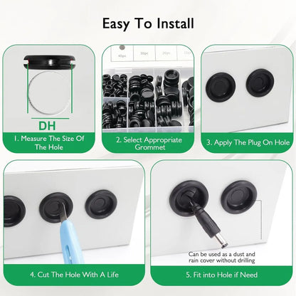 Rubber Grommet - Pack of 200 - Black - 7mm/9mm/12mm/16mm/20mm/22mm/25mm - Closed Rubber Grommet - For Wire, Electrical Installation, Cable Protection - Round Rubber Stopper - Image 2