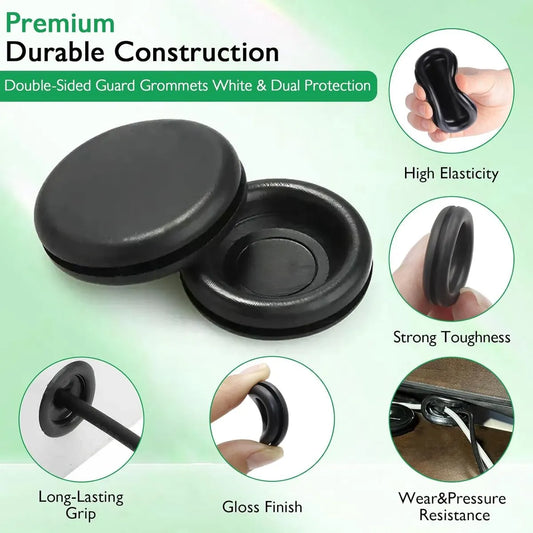 Rubber Grommet - Pack of 200 - Black - 7mm/9mm/12mm/16mm/20mm/22mm/25mm - Closed Rubber Grommet - For Wire, Electrical Installation, Cable Protection - Round Rubber Stopper - Image 3