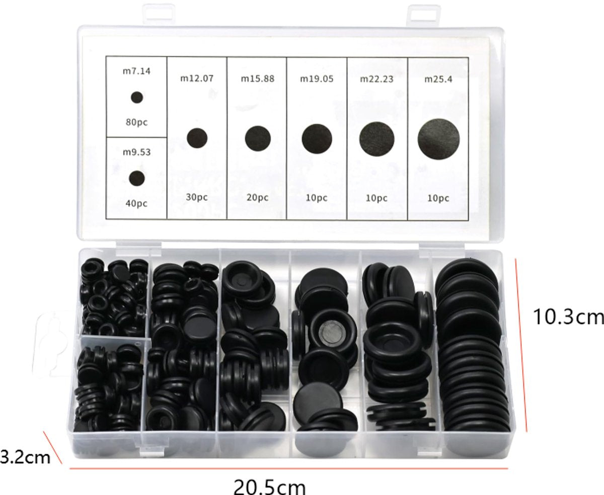 Rubber Grommet - Pack of 200 - Black - 7mm/9mm/12mm/16mm/20mm/22mm/25mm - Closed Rubber Grommet - For Wire, Electrical Installation, Cable Protection - Round Rubber Stopper - Image 6