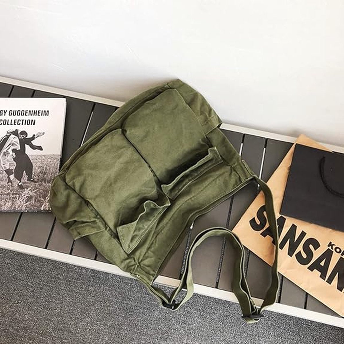 Canvas Shoulder Bag - Unisex Shoulder Bag - Shoulder Bag - Messenger Bag - Vintage - Green - 34*15*40cm - Canvas - Image 3