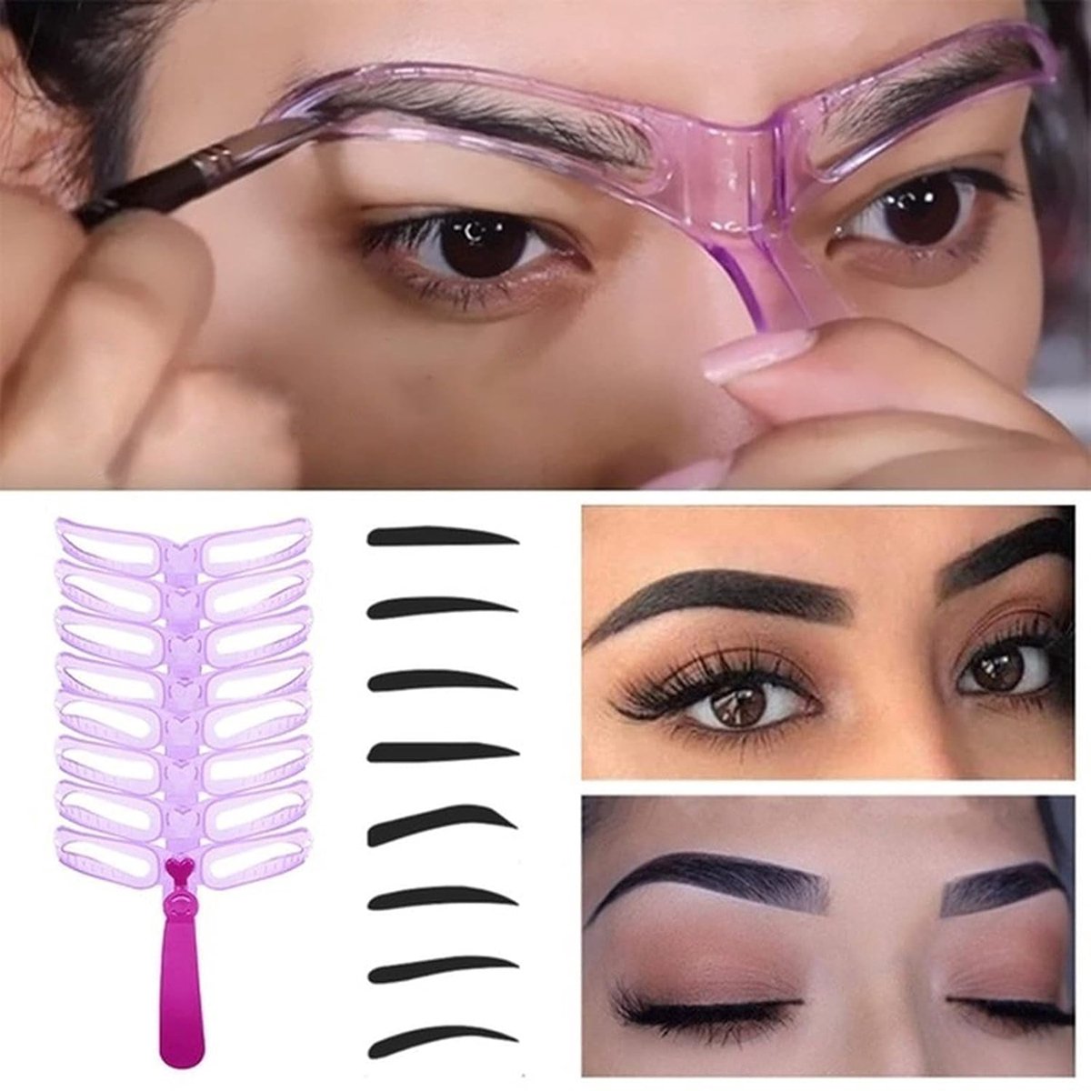 8 pieces - 8in1 Eyebrow stencil - eyebrow template - eyebrow stamp - make-up aid - purple - plastic - Practical - Image 4
