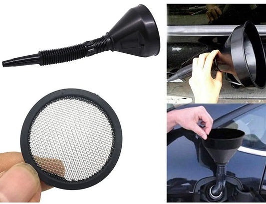 Car oil funnel - With flexible spout and filter - Ø 142 mm - 39 cm - Black - Plastic - Flexible hose - Filling up oil / petrol - Image 3