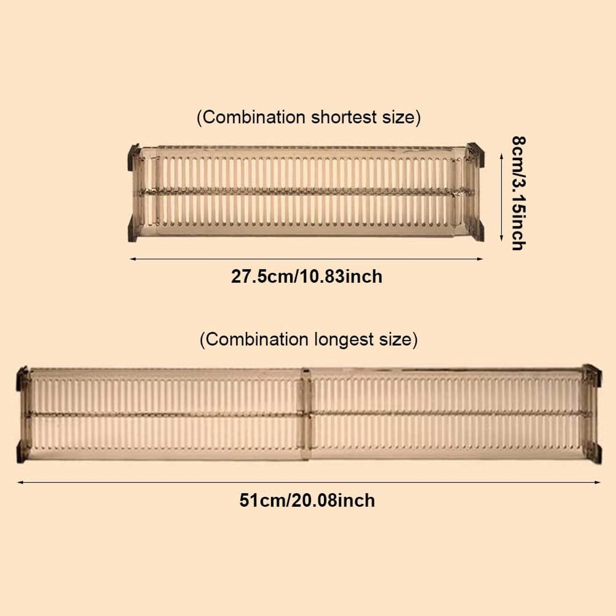 Drawer divider - 4 pieces - Drawer divider - Drawer organizer - Adjustable/extendable (27.5-51 cm) - For Clothes/Kitchen/Bathroom/Wardrobe - Transparent Black - Plastic - Image 5