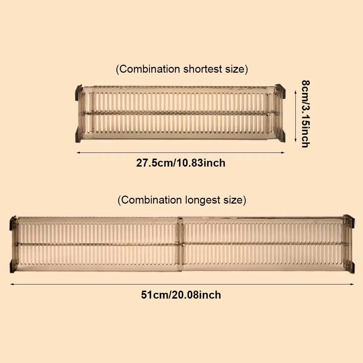 Drawer divider - 4 pieces - Drawer divider - Drawer organizer - Adjustable/extendable (27.5-51 cm) - For Clothes/Kitchen/Bathroom/Wardrobe - Transparent Black - Plastic - Image 5