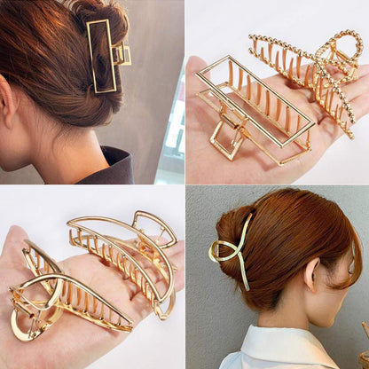 Hair Clips - 5 Pieces - Women - Hair Accessories - Hair Clip - Gold - Hairpins - Clips - Metal - Butterfly, Square and Curved - Hair Claw - Image 4