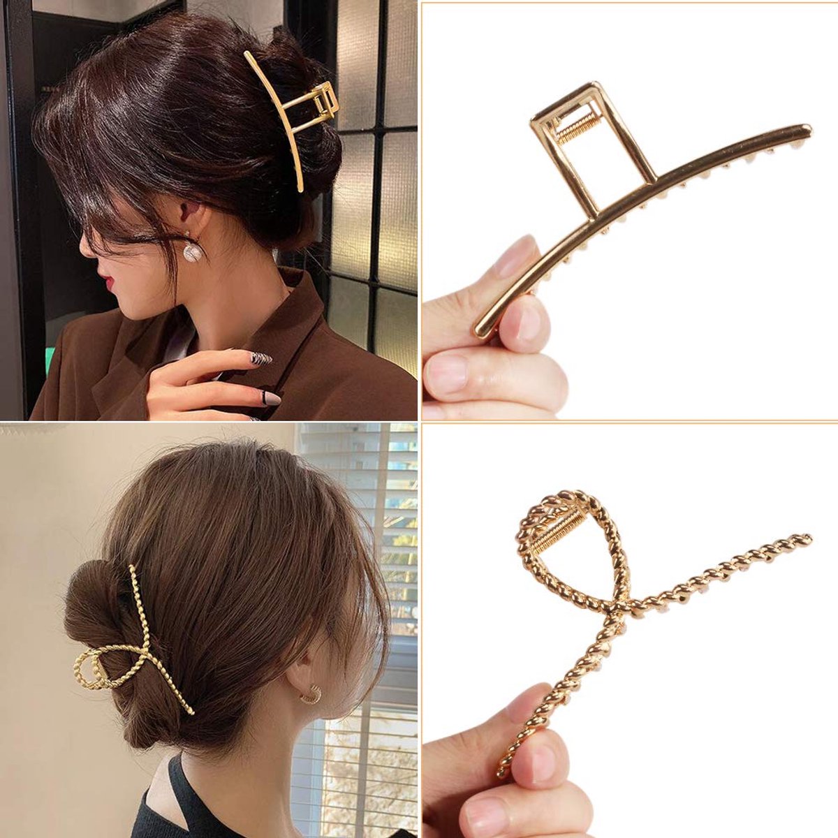 Hair Clips - 5 Pieces - Women - Hair Accessories - Hair Clip - Gold - Hairpins - Clips - Metal - Butterfly, Square and Curved - Hair Claw - Image 5