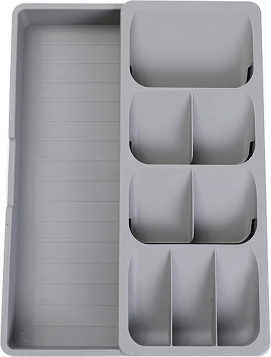 2 in 1 Storage Box - Cutlery Organizer - Cutlery Tray - Drawer Organizer - Multifunctional Cutlery Tray - Pull-out Cutlery Tray - Cutlery Tray Drawer Divider - Small Cutlery Tray for Kitchen - Storage Bins for Cutlery Storage - Gray - PP - 40.5*16.5*5.5cm