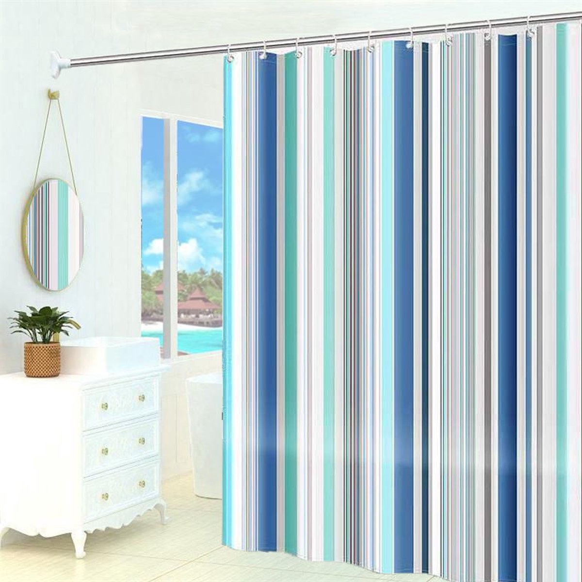 Shower curtain - 180 x 200 cm - romantic stripes - polyester - color - with hooks - Anti-mold - Waterproof - Bathroom decoration - Image 2