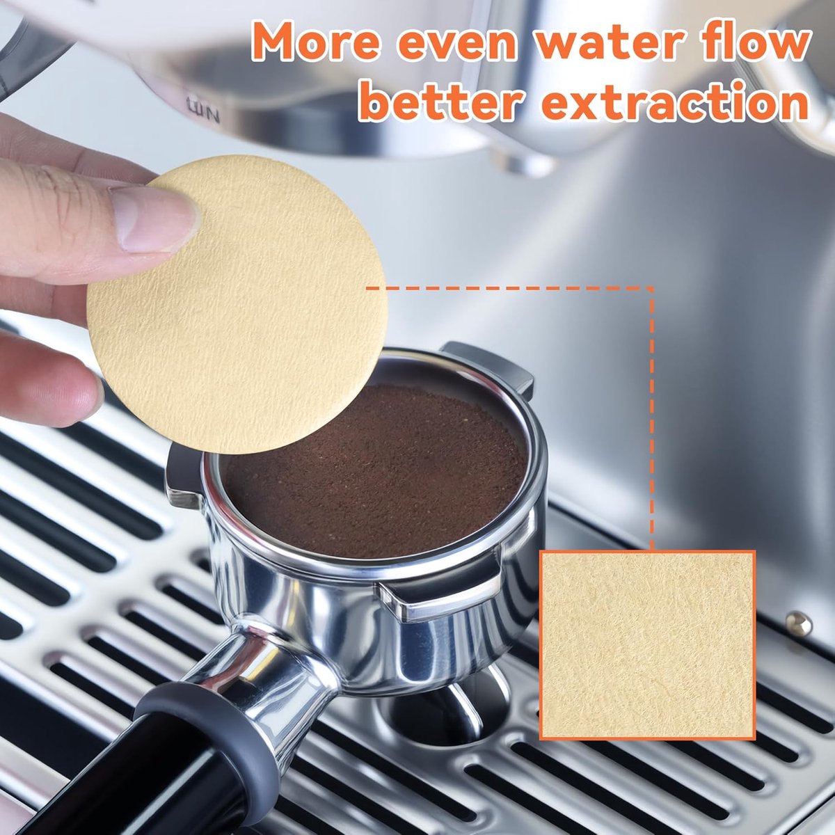 Coffee Filter Paper - 400 Pieces - Coffee Filters - Paper - Wood Fiber - Filters - Round - Replacement Micropaper Filters - Barista Tools - For Coffee and Espresso Machines - 58mm - Khaki - Image 2