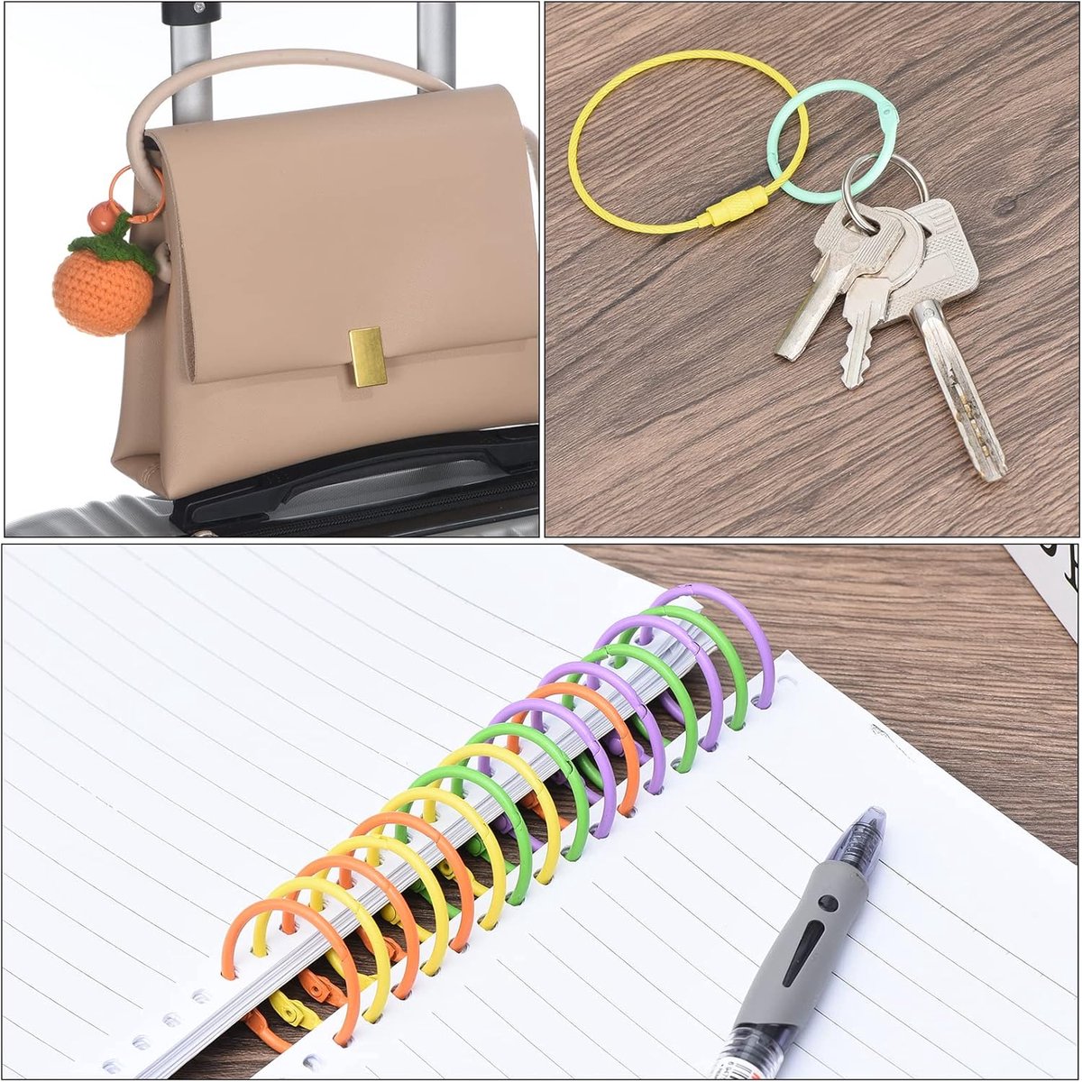 Ring binders - 60 pieces - Click rings - Metal - Keychain - DIY Keychain - Binding ring - Flashcard rings - Colorful metal book rings - Curtain rings - Suitable for organizing and binding loose cards and photo albums - 30mm - 10 colors - Image 4