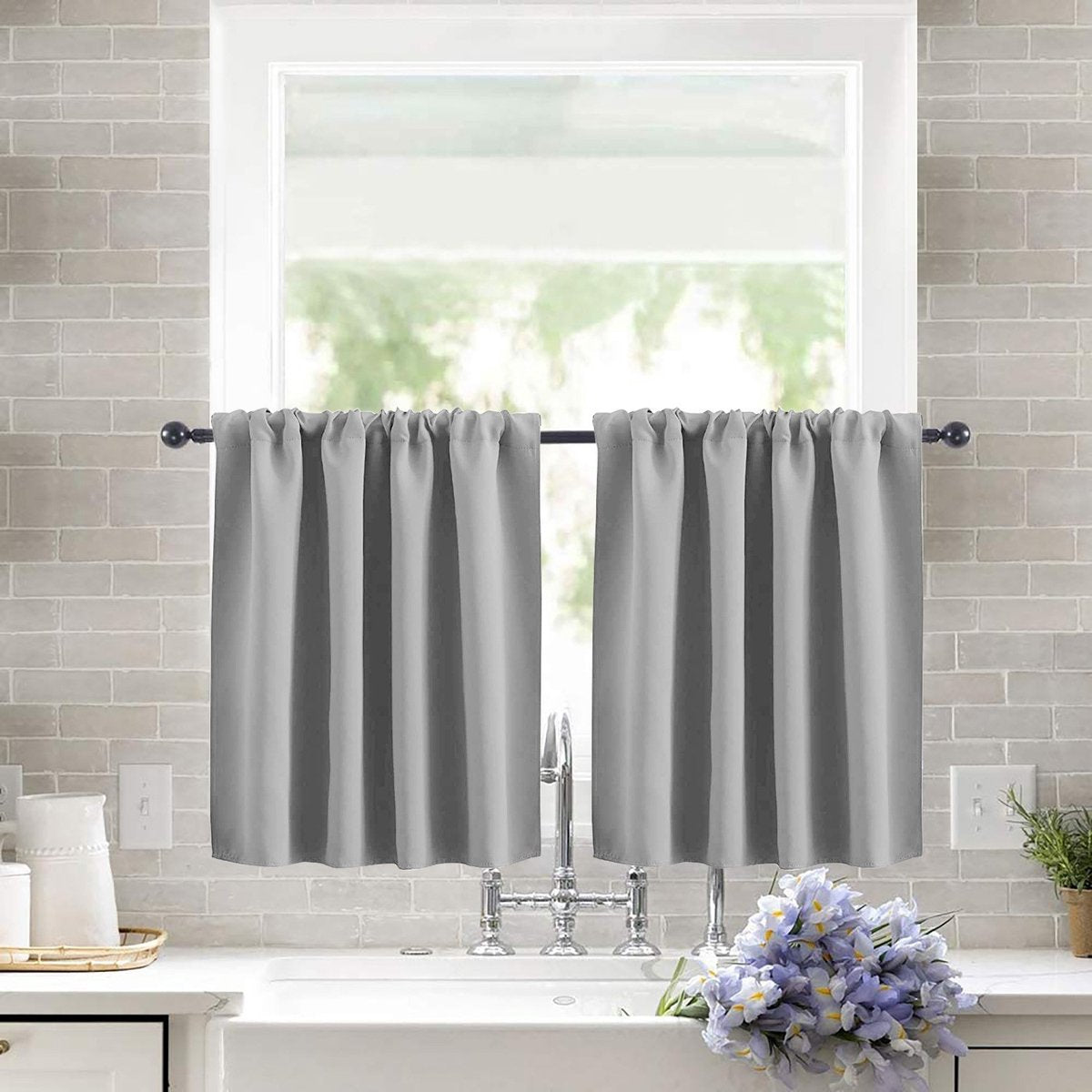 2 pieces - Curtain - Small window curtains - for bedroom kitchen cupboard child basement camper curtains - 76*60cm - Light gray - Blackout curtain - Polyester - Image 3