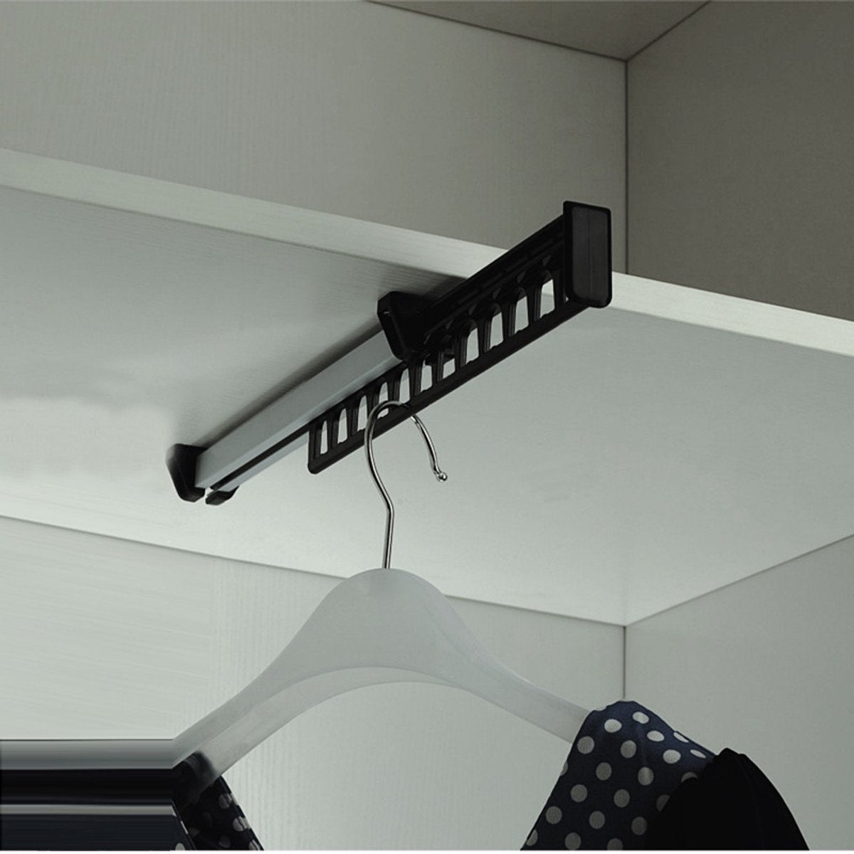 Clothes Hanger - 1 Piece - Hanger - Hanging Hooks - 315mm - Extendable - Pull Out Closet Wardrobe Rail Organizer Metal - For 12 Hangers Pack - Black - Image 2