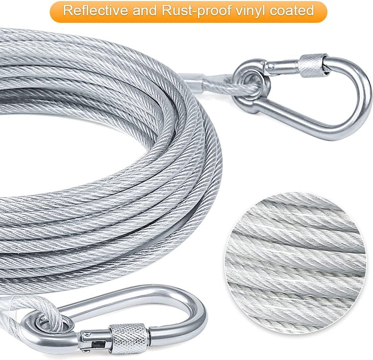 Dog leash cable - 5mm * 3m - stainless steel - silver - dog chains - with double fastening stainless steel buckle - camping accessories - dog game ground stake - heavy-duty dog chain - exhaust leash for animals - Image 2