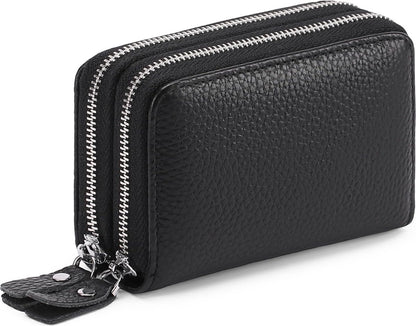 Wallet - RFID Credit Card Holder - Card Holder - Card Holder - 10 Cards with Zipper - Leather - Black - RFID Protection - Gift - 10*8.5*4cm