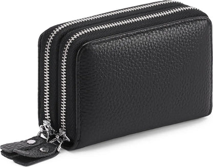 Wallet - RFID Credit Card Holder - Card Holder - Card Holder - 10 Cards with Zipper - Leather - Black - RFID Protection - Gift - 10*8.5*4cm