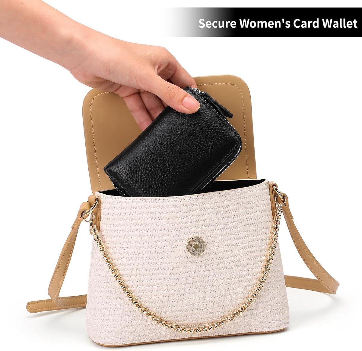 Wallet - RFID Credit Card Holder - Card Holder - Card Holder - 10 Cards with Zipper - Leather - Black - RFID Protection - Gift - 10*8.5*4cm - Image 4