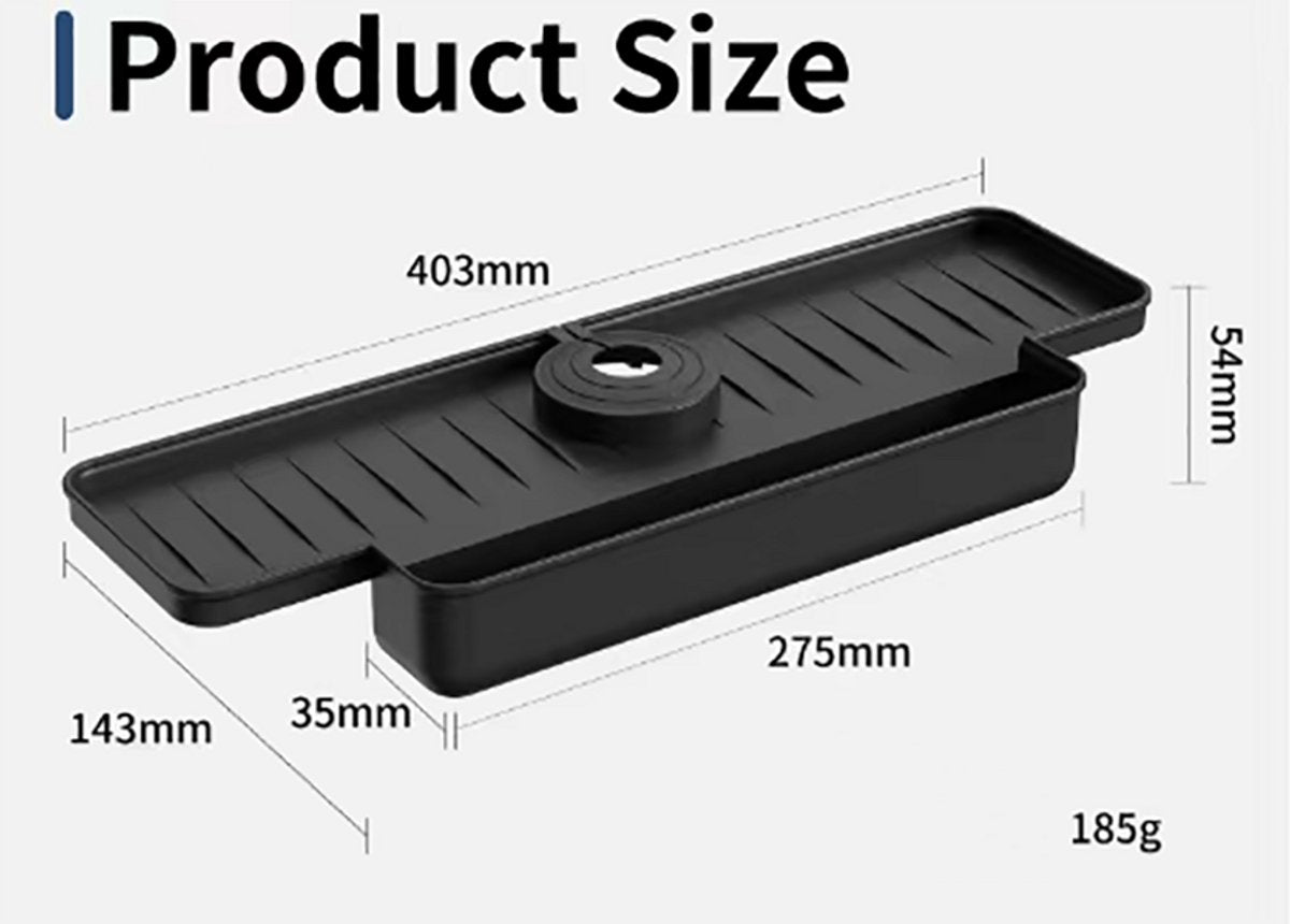 Silicone tap mat with sponge holder - tap drain mat - sink organizer - drain mat - BLACK - For kitchen, bathroom, countertop, worktop - 40 cm - Image 2