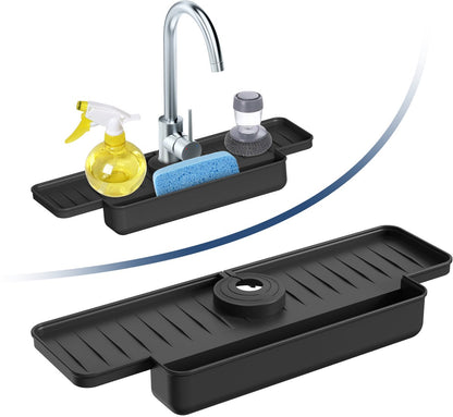 Silicone tap mat with sponge holder - tap drain mat - sink organizer - drain mat - BLACK - For kitchen, bathroom, countertop, worktop - 40 cm - Image 3