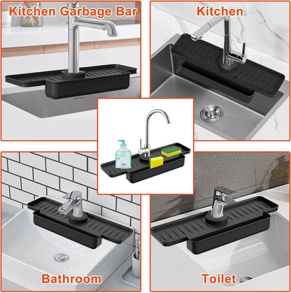 Silicone tap mat with sponge holder - tap drain mat - sink organizer - drain mat - BLACK - For kitchen, bathroom, countertop, worktop - 40 cm - Image 5