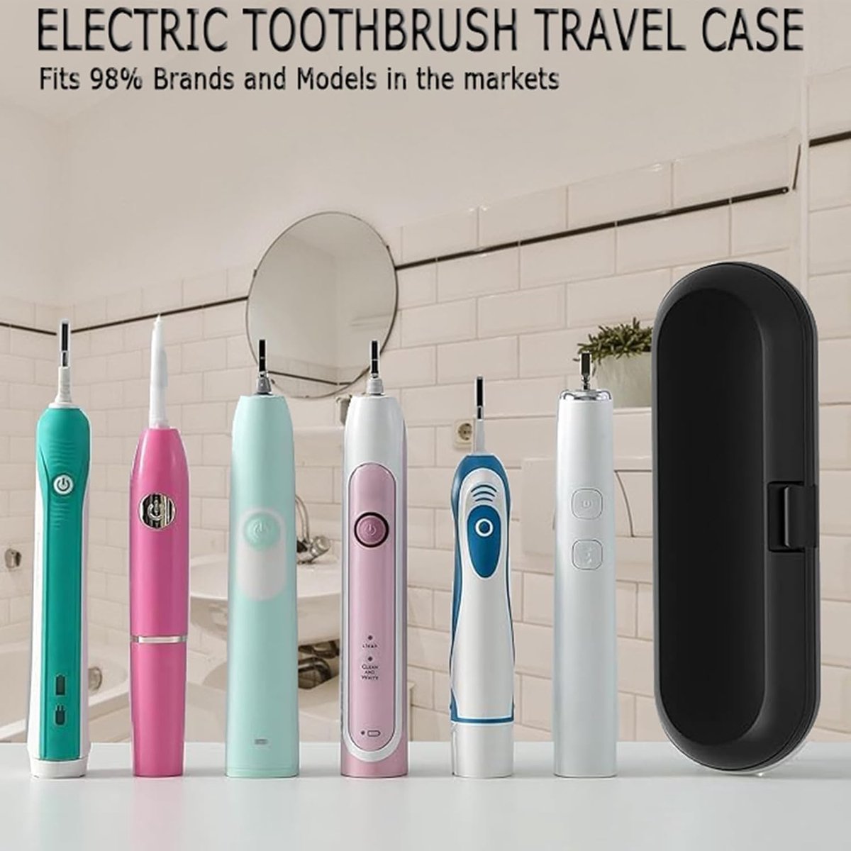 Travel Case Electric Toothbrush - 3 Pieces - Toothbrush Case - Universal - Storage Box - Toothbrush Case - Toothbrush Holder - Storage - Take Along - Pink/White/Black - 22.5*7*4 cm - Image 3