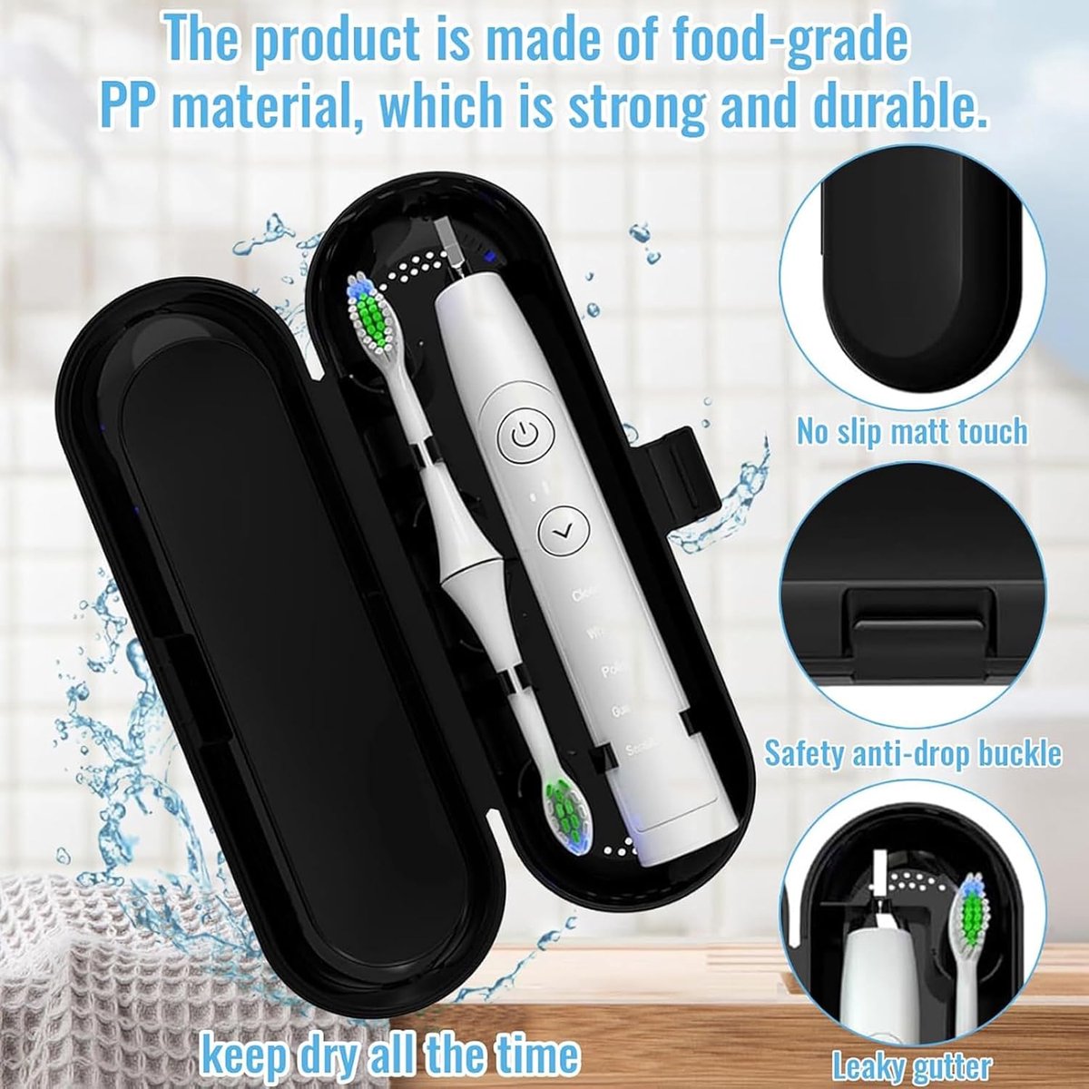 Travel Case Electric Toothbrush - 3 Pieces - Toothbrush Case - Universal - Storage Box - Toothbrush Case - Toothbrush Holder - Storage - Take Along - Pink/White/Black - 22.5*7*4 cm - Image 4